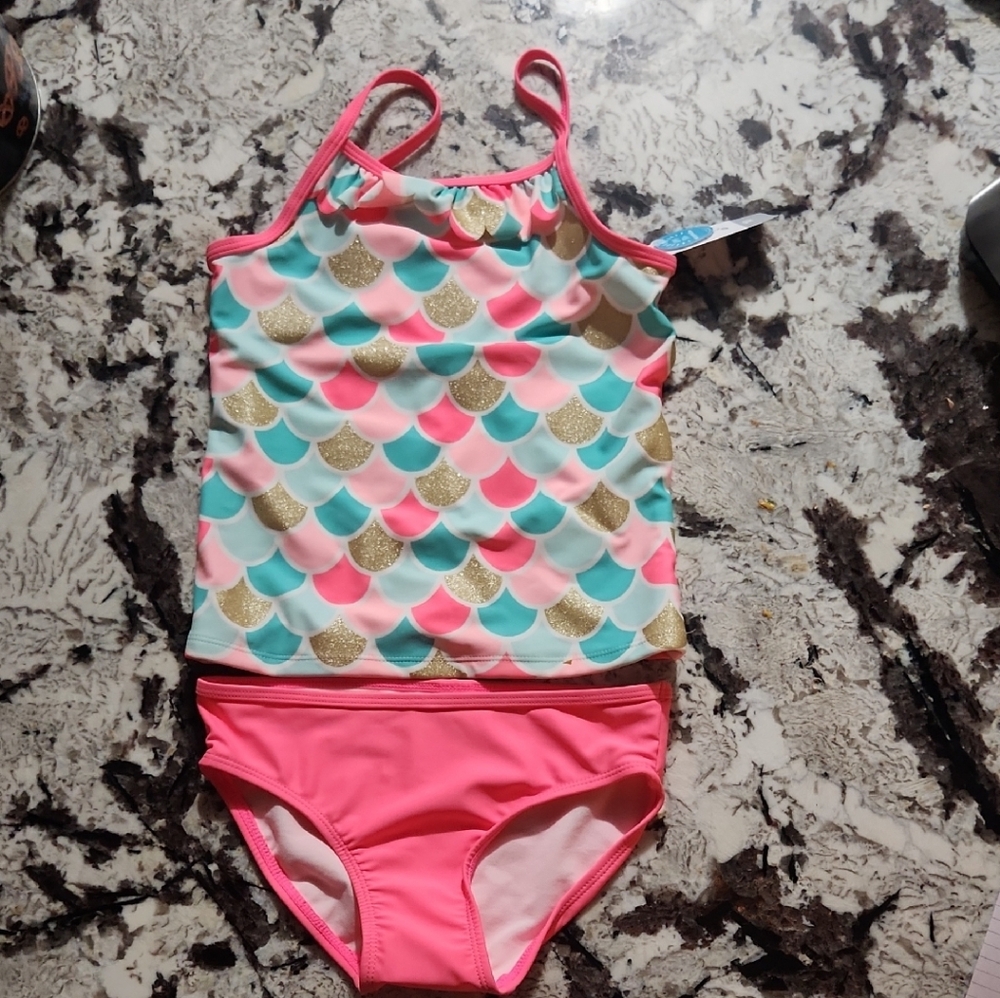 Vibrant Pink and Gold Bikini with Mermaid Scales